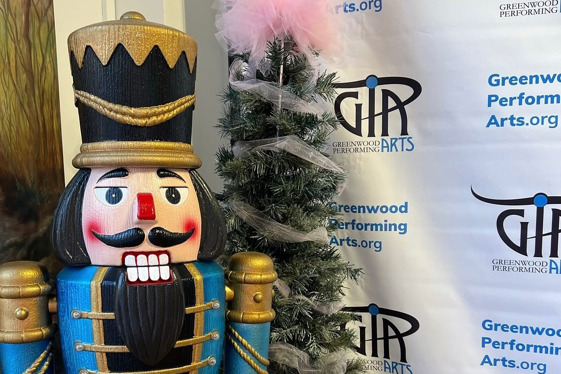 Wooden nutcracker at Greenwood Performing Arts.
